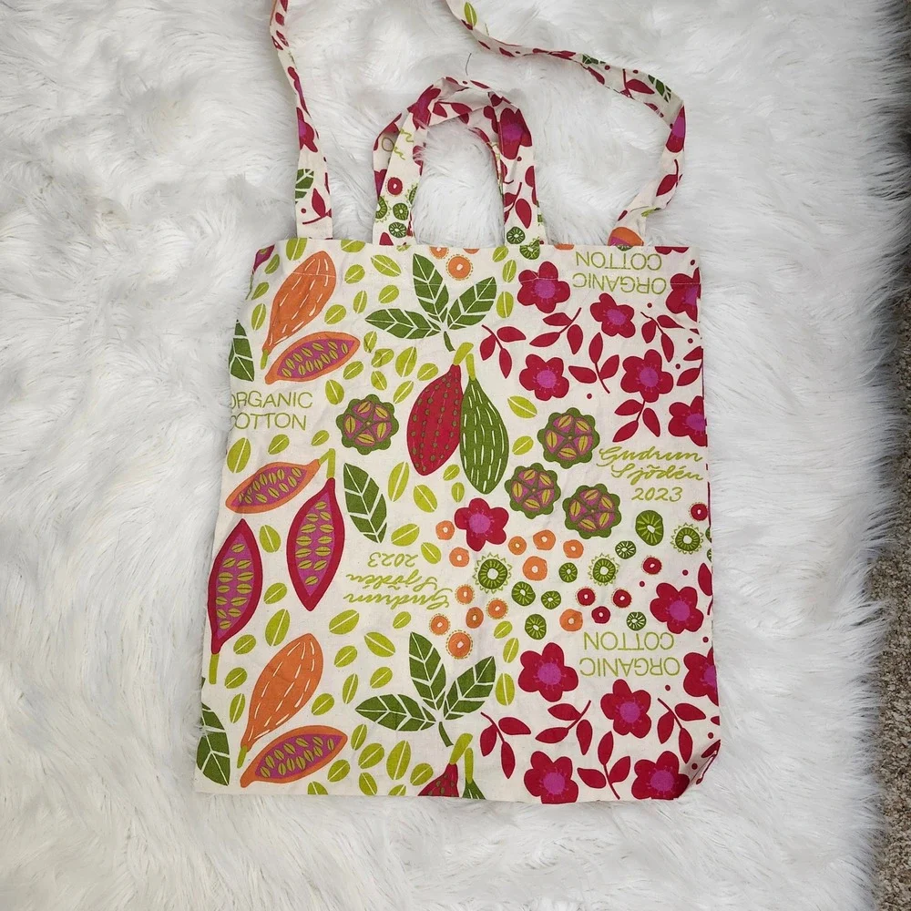 Gudrun Sjoden 2023 Organic Cotton Tote Bag Botanical Floral Reusable Shopper